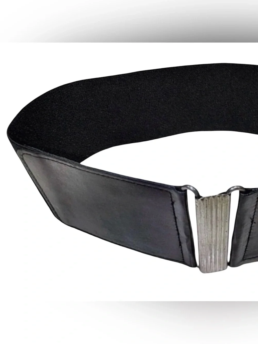 Iris Setlakwe Wide Waist Belt | Black Leather | Elastic | Silver Clasp | Size 4